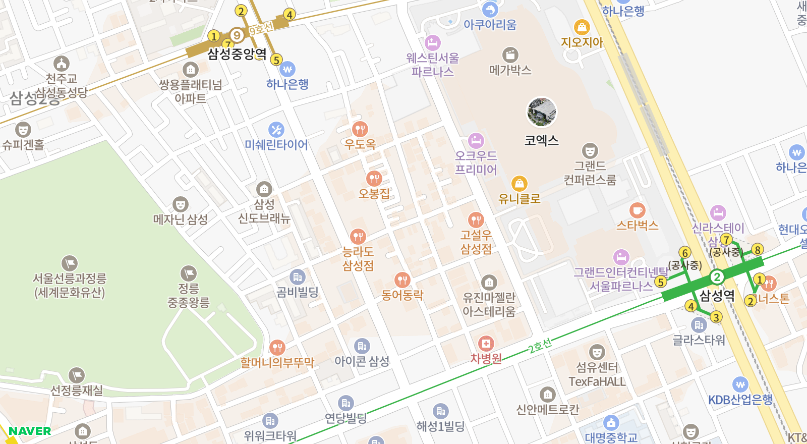 삼성동 일대 지도