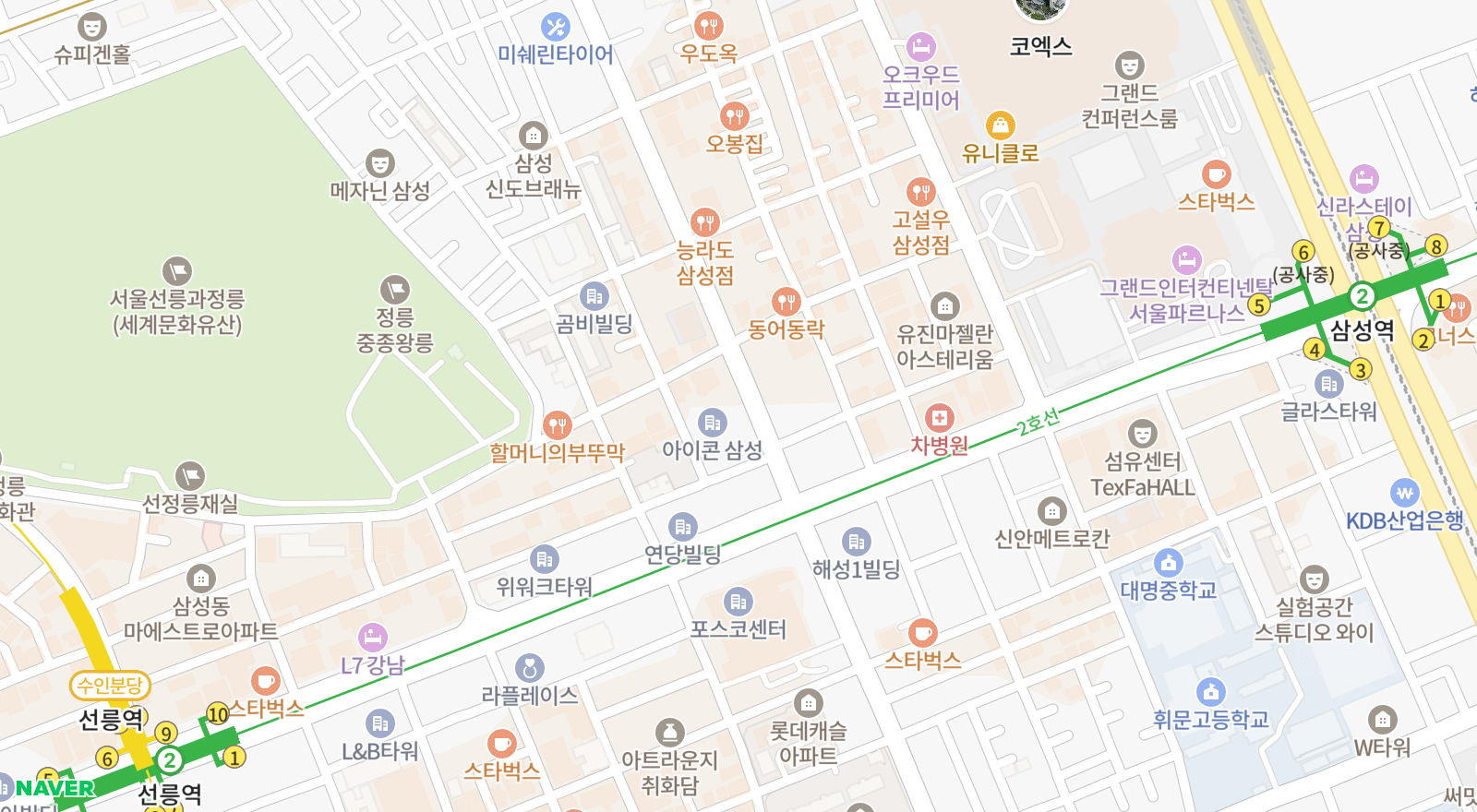 삼성동 일대 지도