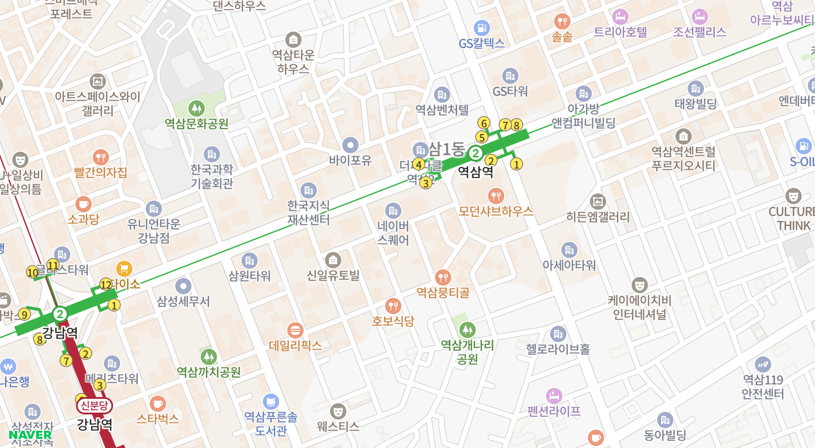 역삼동 일대 지도