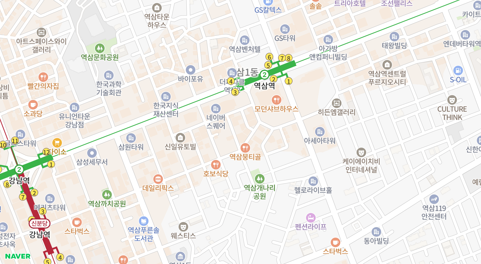 역삼동 일대 지도