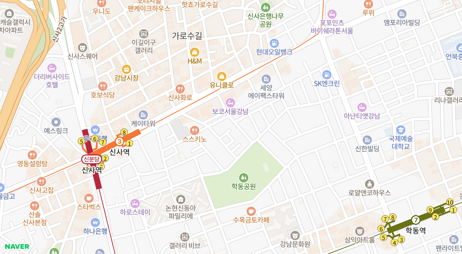 논현동 일대 지도