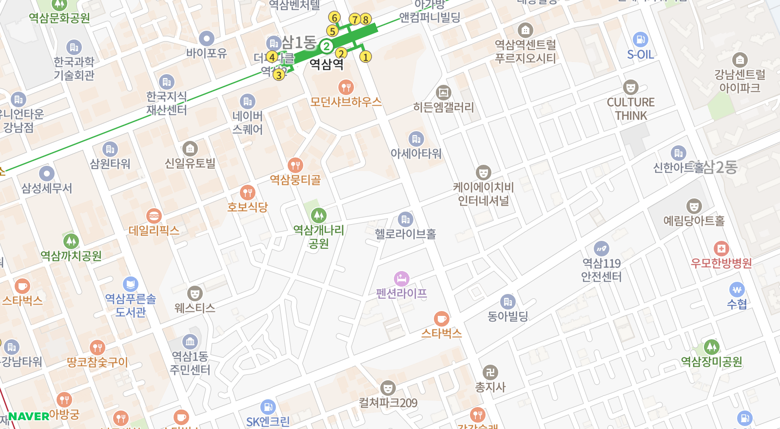 역삼동 일대 지도