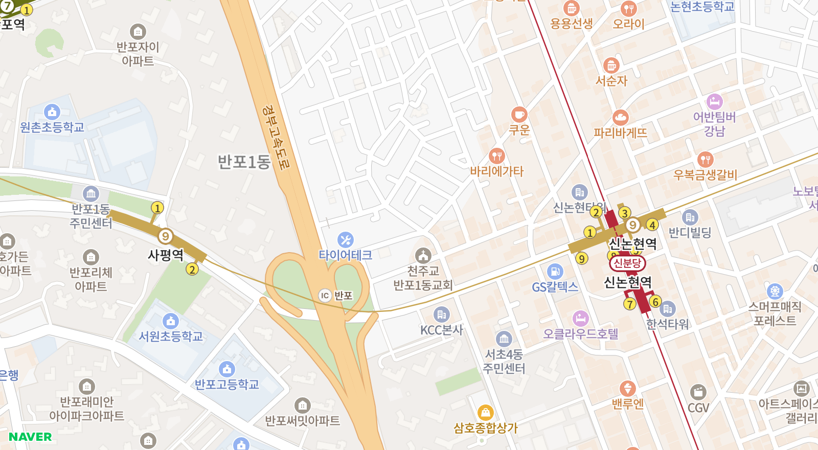 반포동 일대 지도