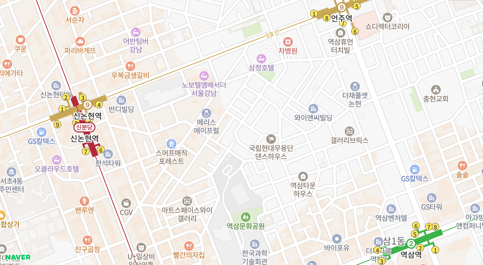 역삼동 일대 지도