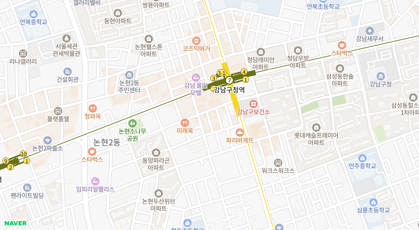 논현동 일대 지도