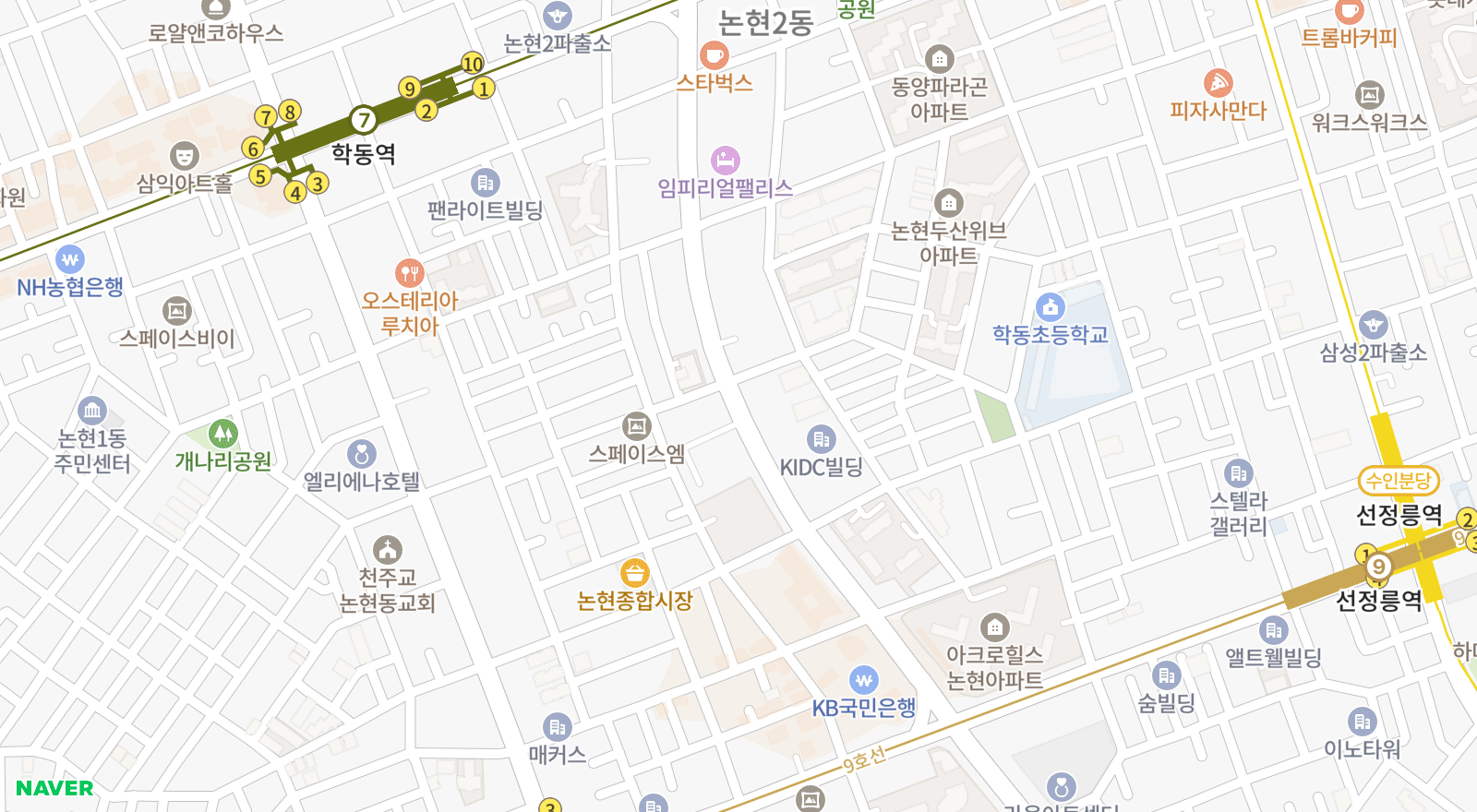 논현동 일대 지도