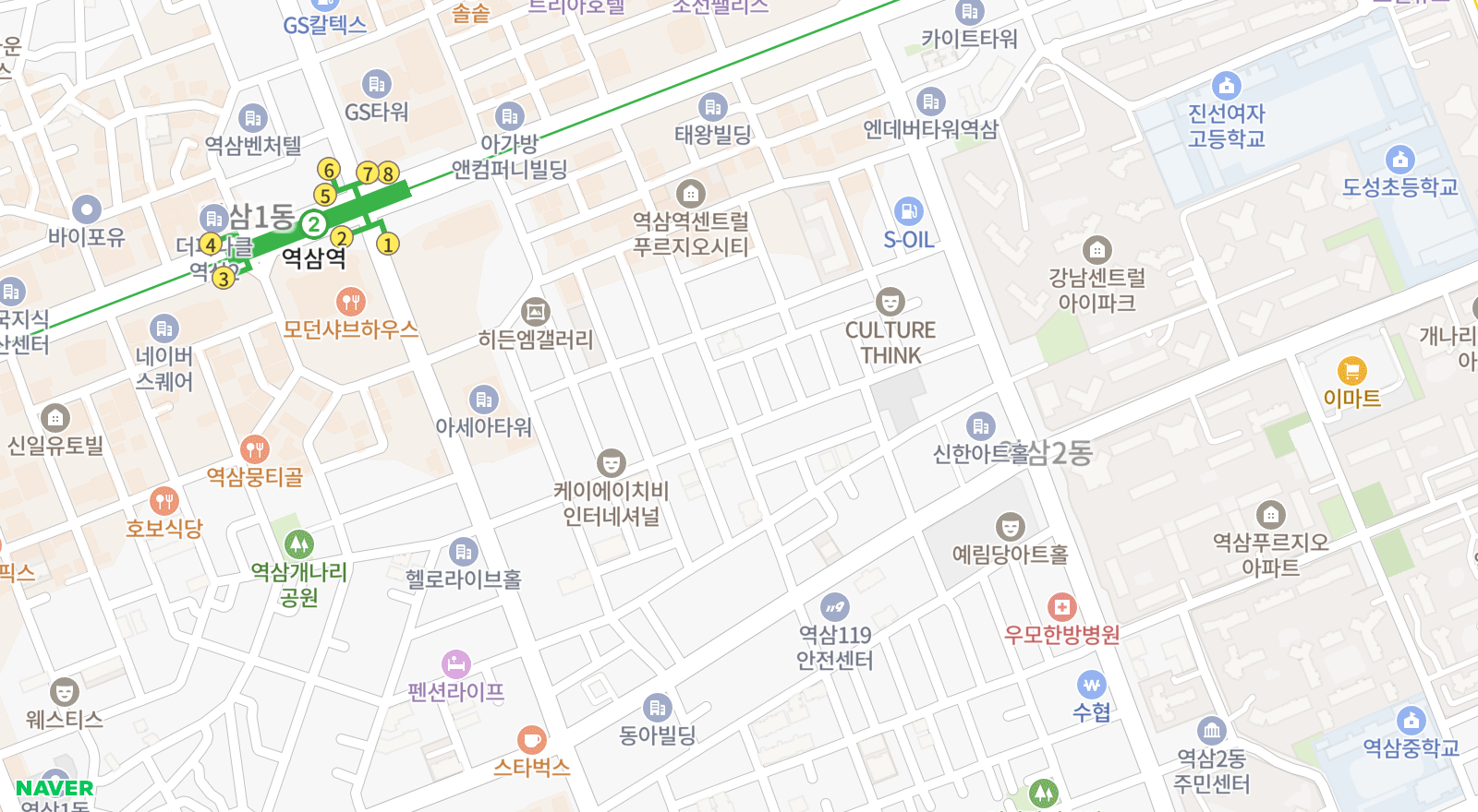 역삼동 일대 지도