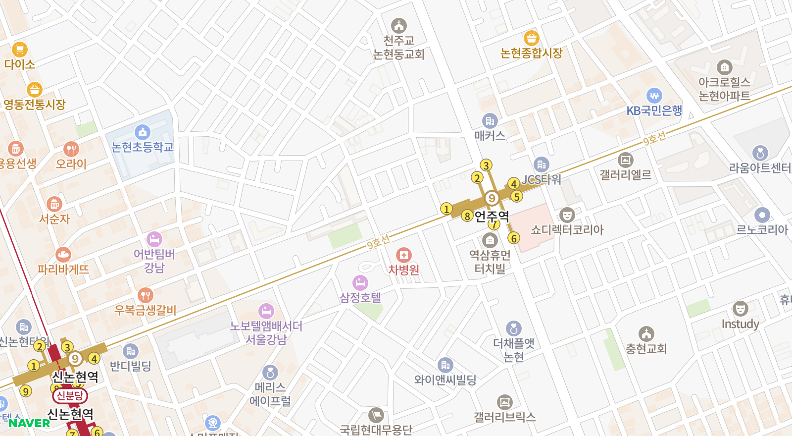 논현동 일대 지도