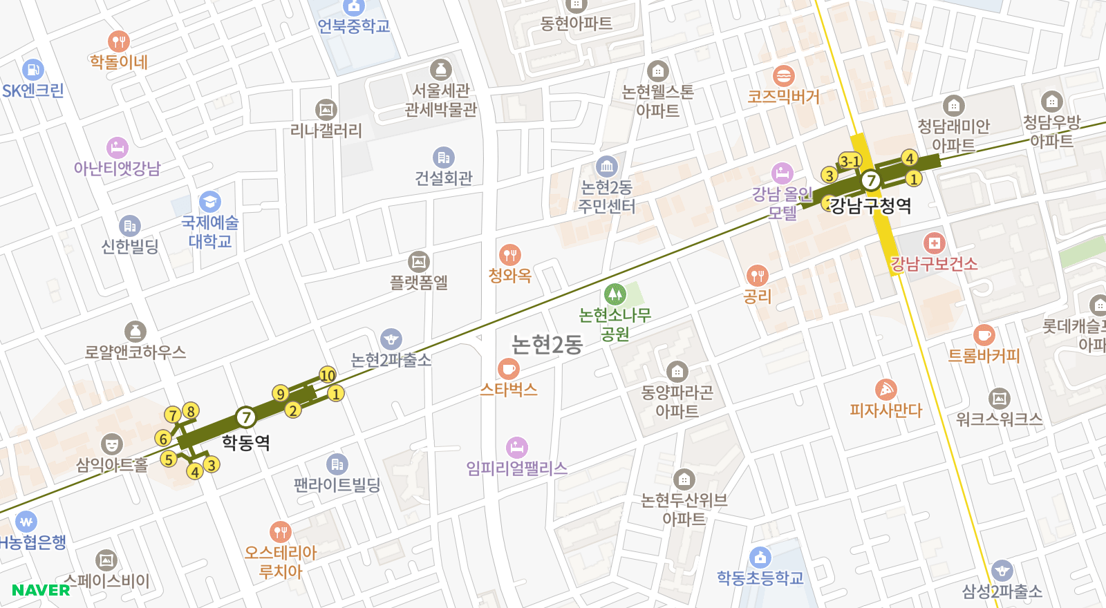 논현동 일대 지도