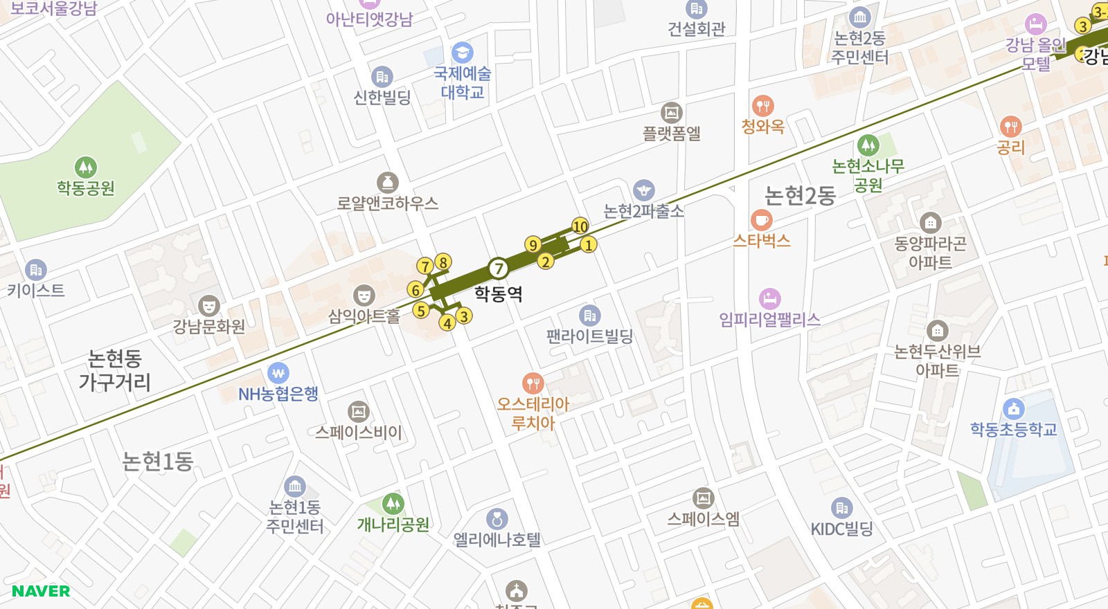 논현동 일대 지도