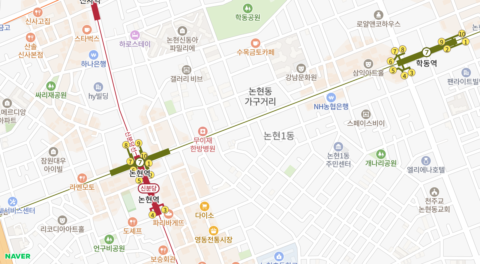 논현동 일대 지도