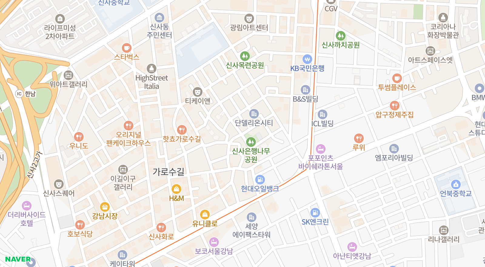 신사동 일대 지도