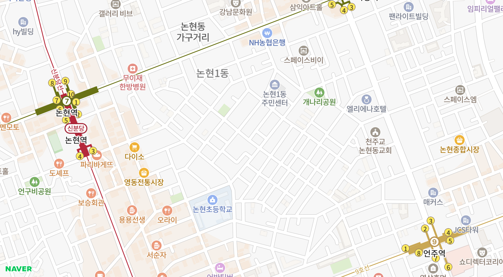 논현동 일대 지도