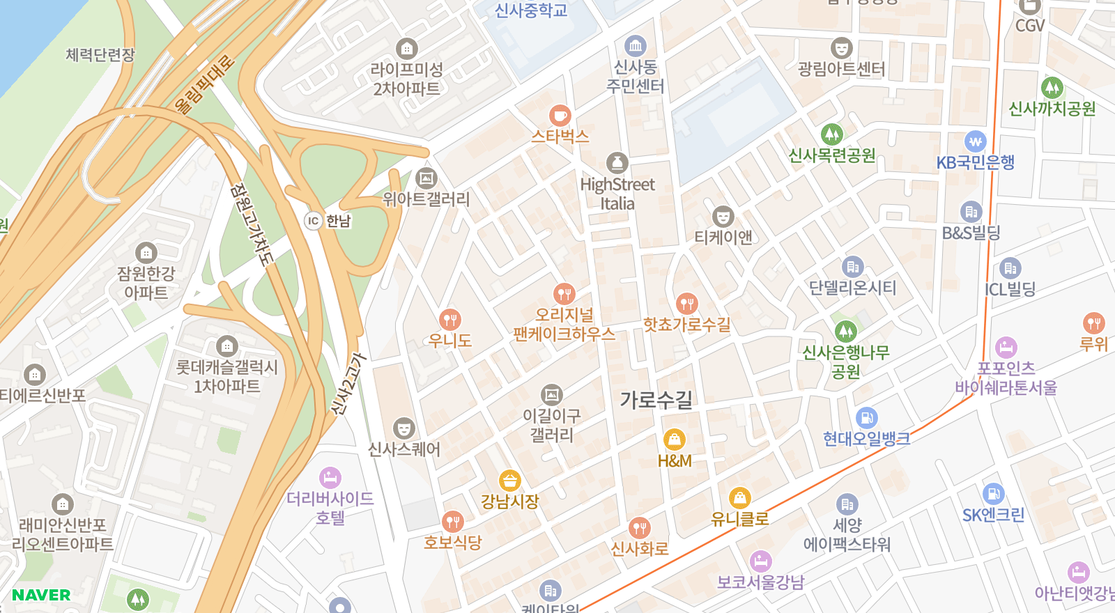 신사동 일대 지도