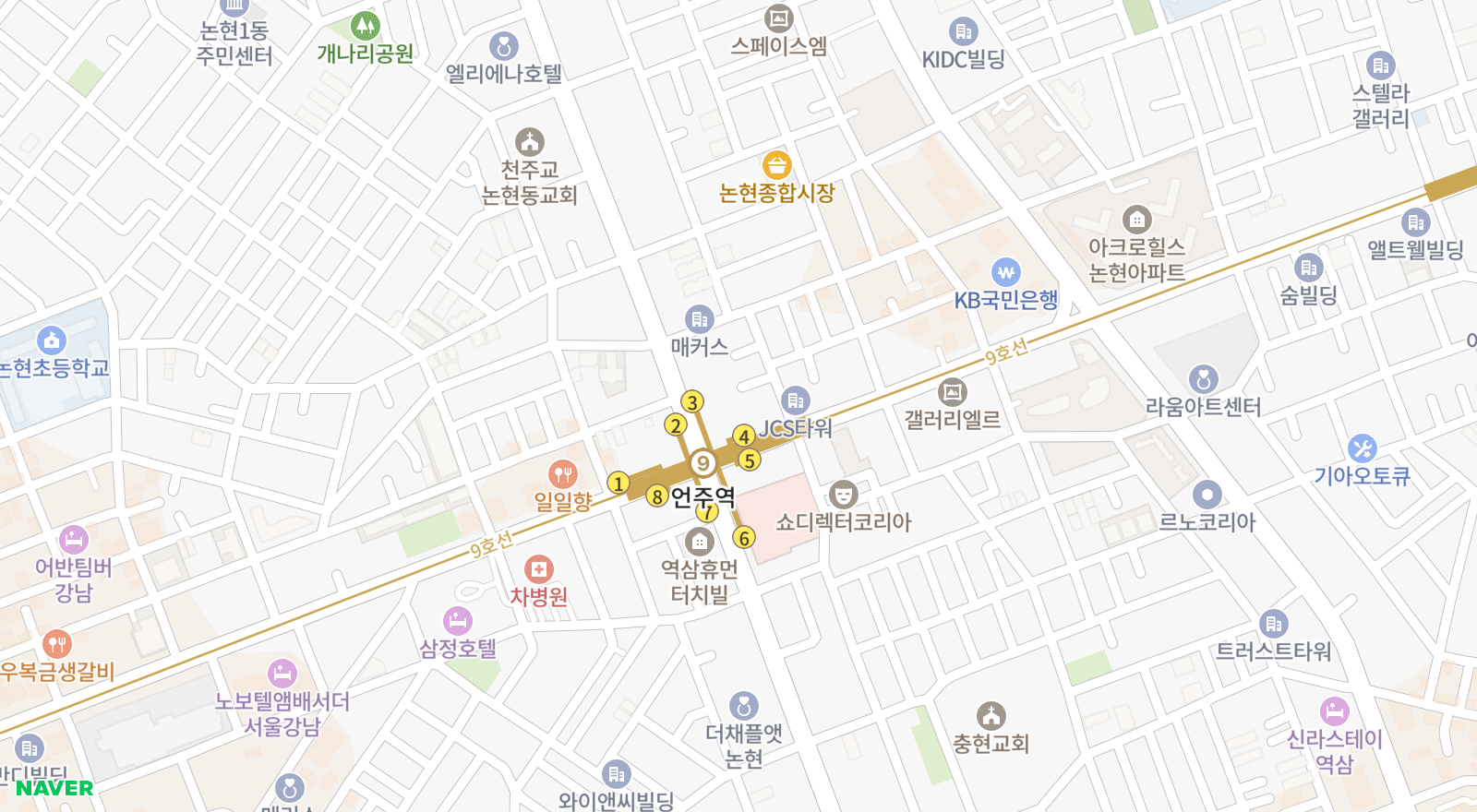 논현동 일대 지도