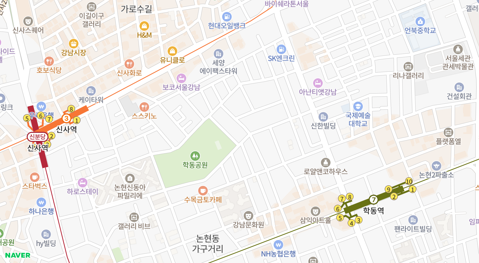 논현동 일대 지도