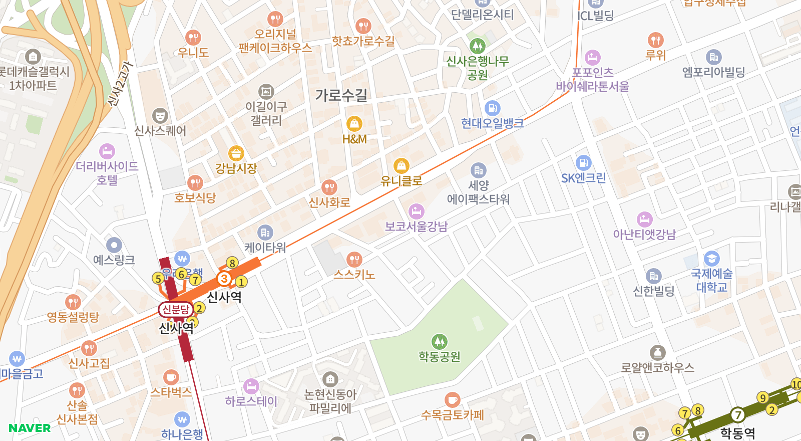 논현동 일대 지도
