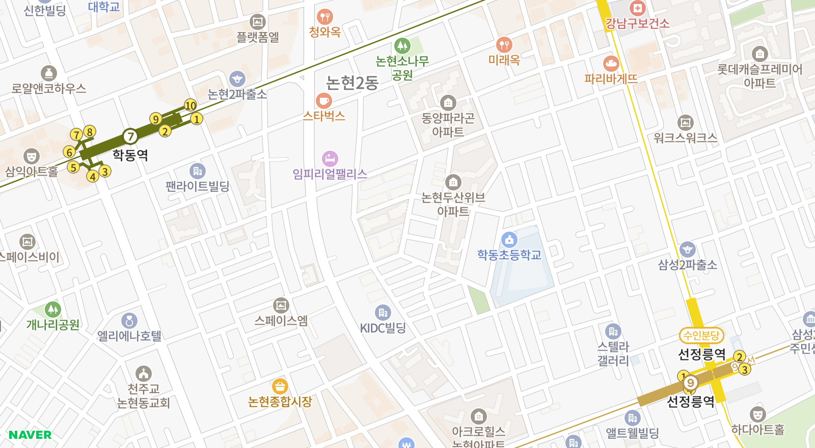 논현동 일대 지도