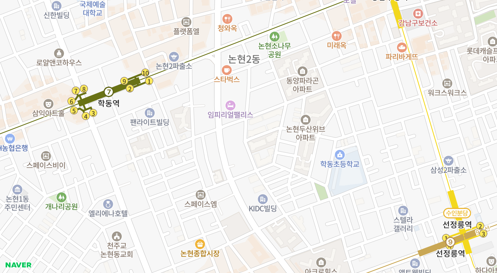 논현동 일대 지도