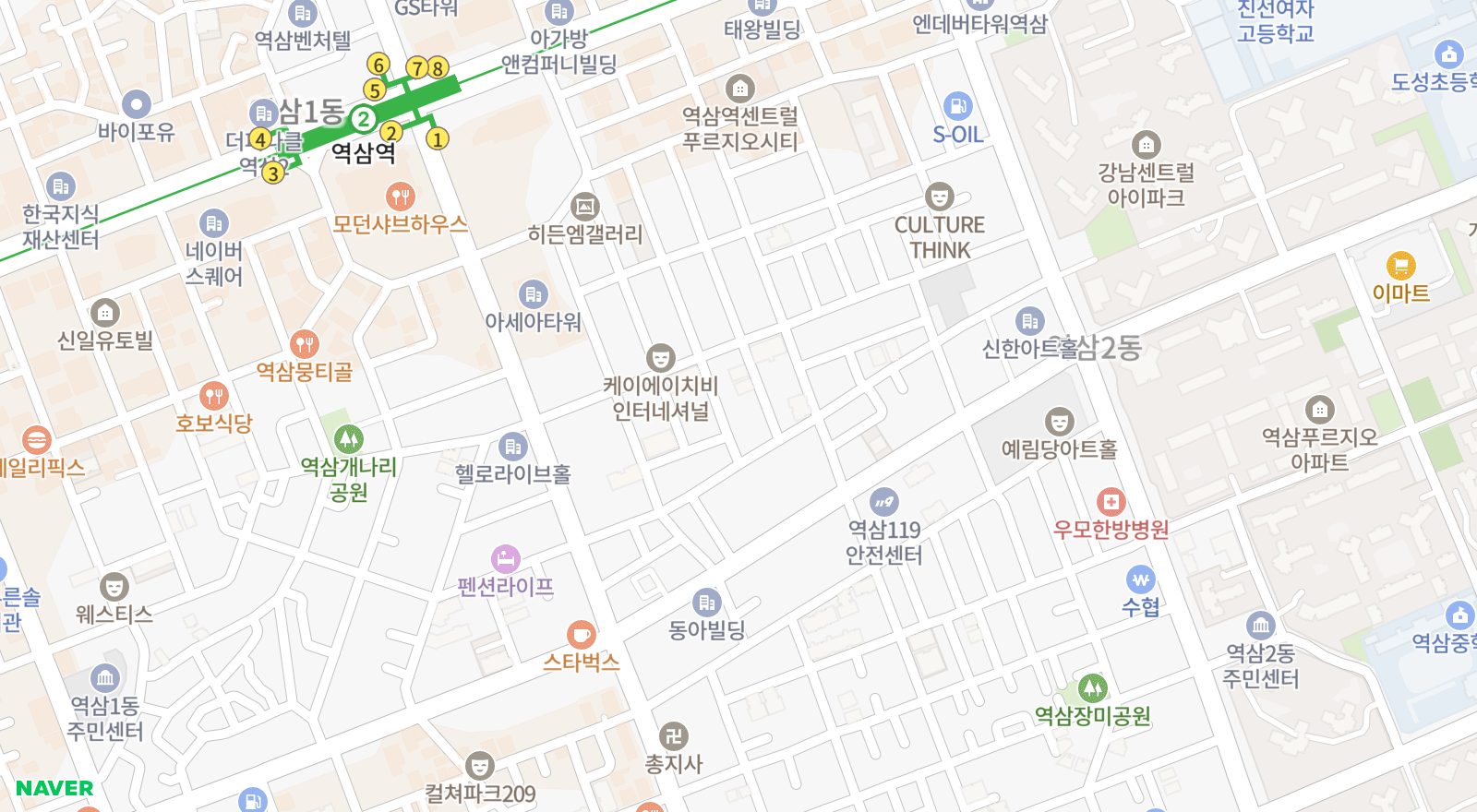 역삼동 일대 지도