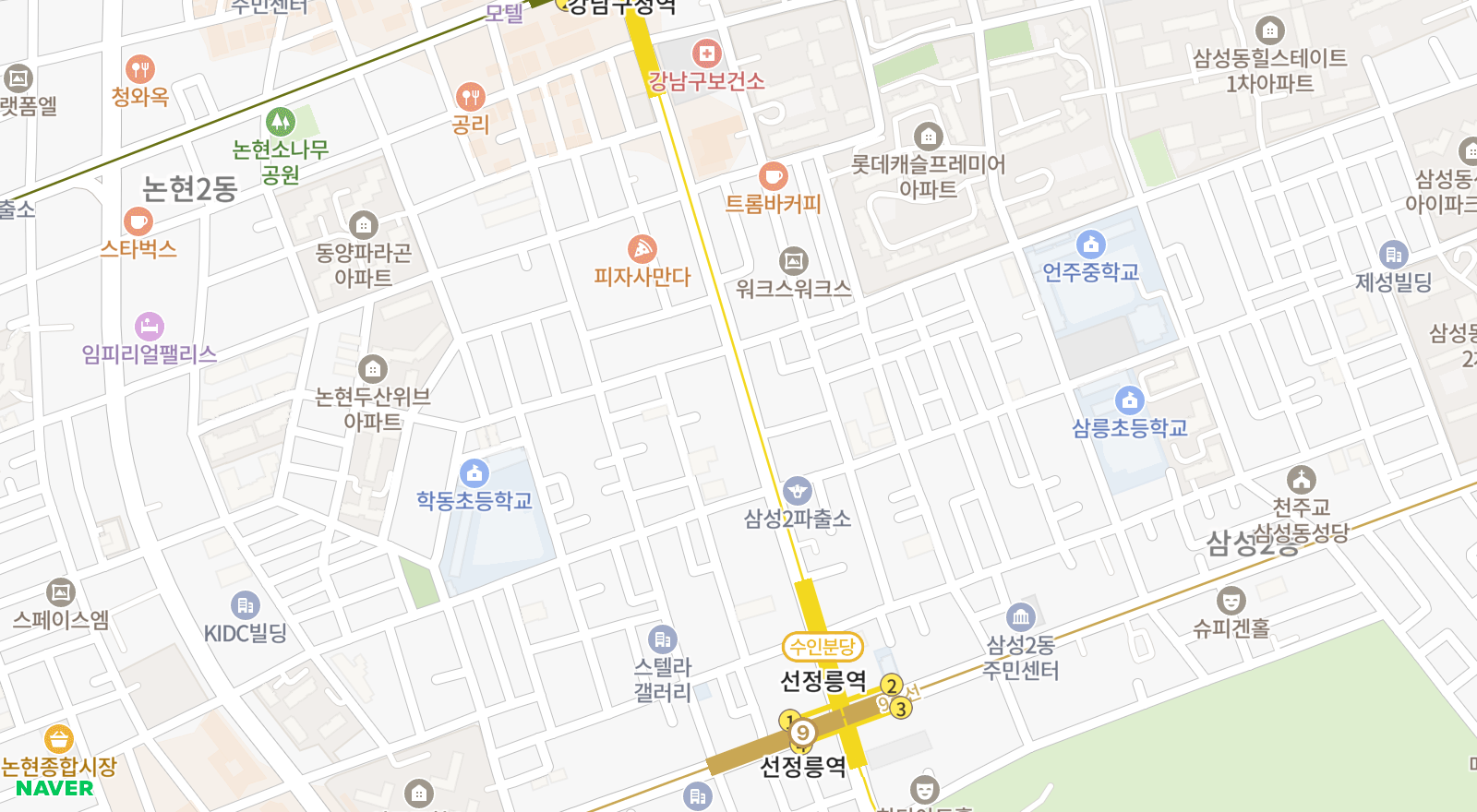 논현동 일대 지도