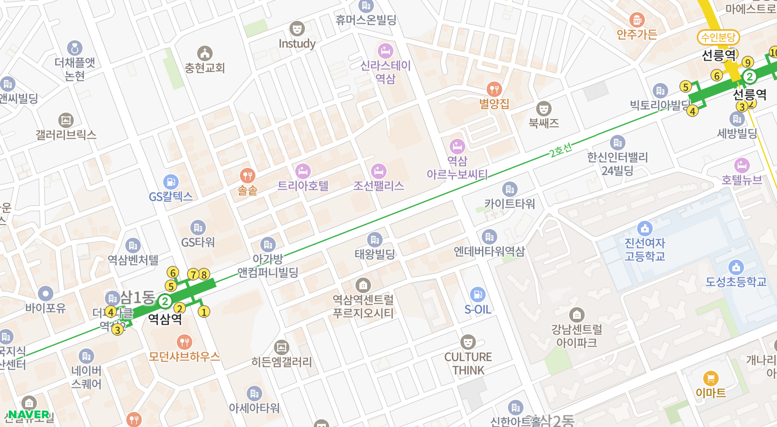 역삼동 일대 지도