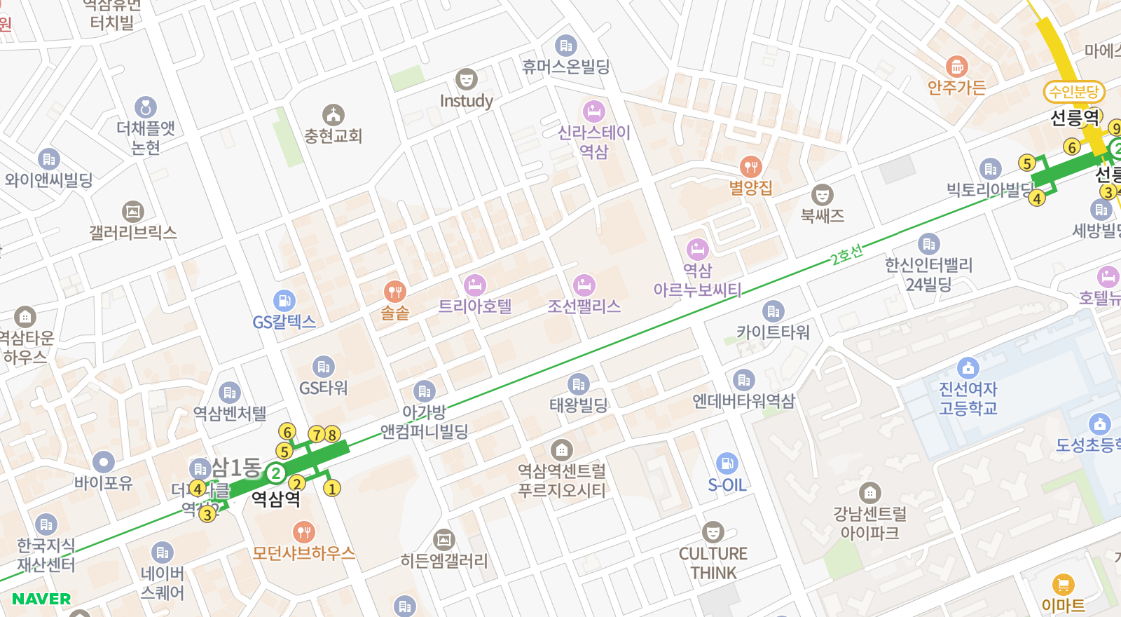 역삼동 일대 지도