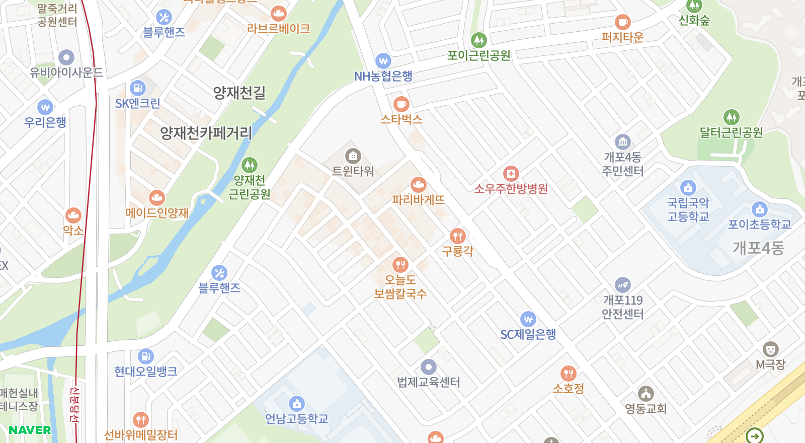 양재동 일대 지도