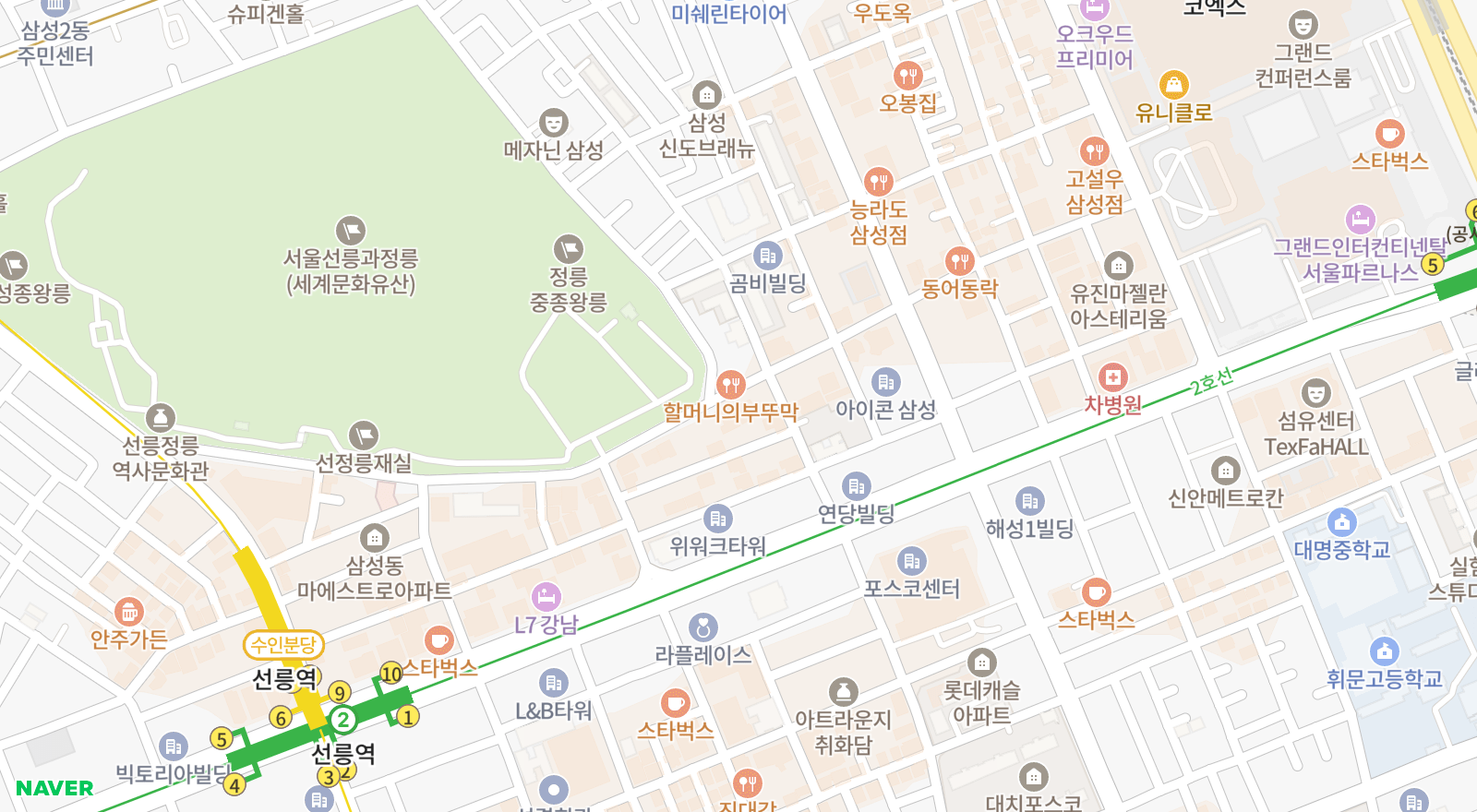 삼성동 일대 지도