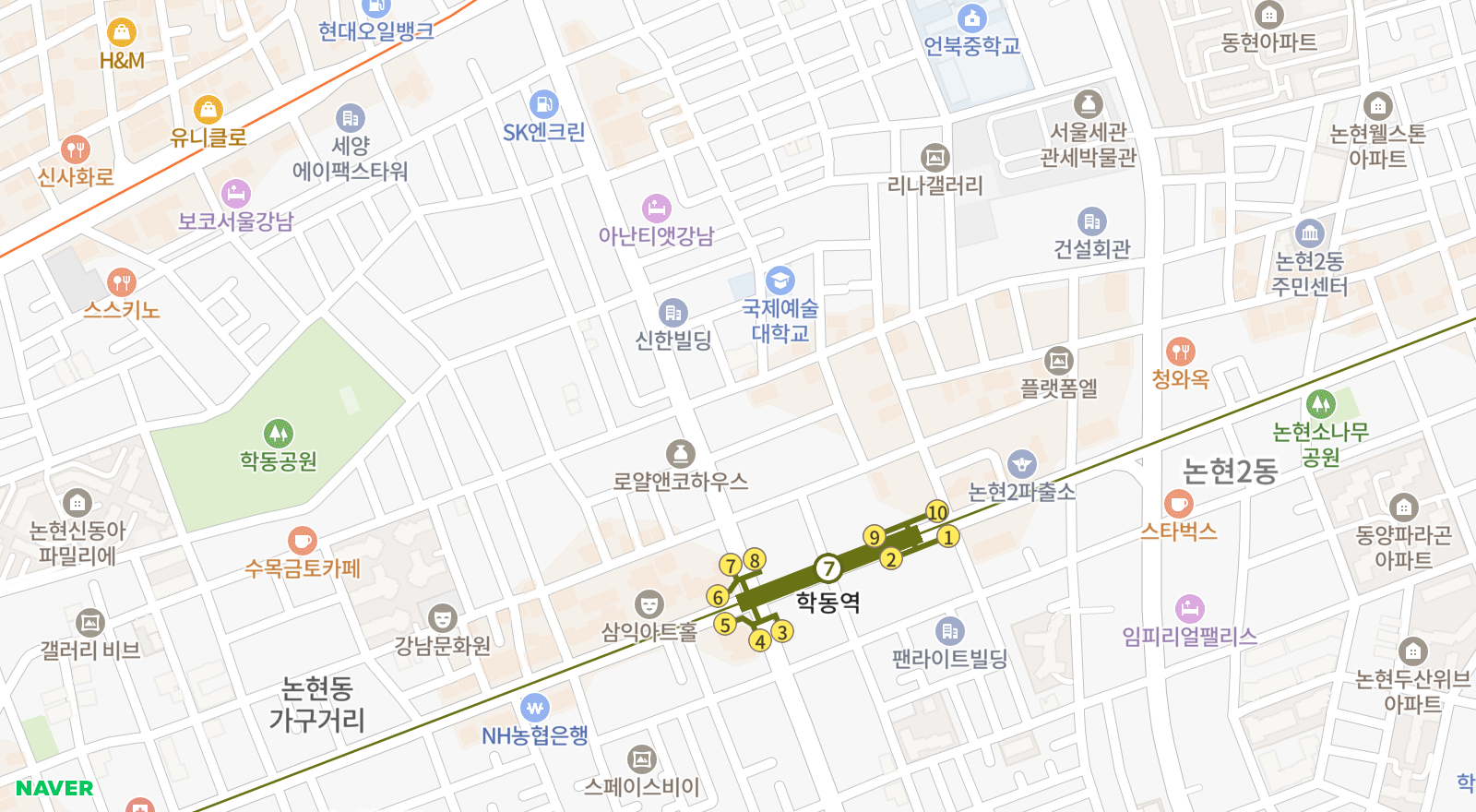 논현동 일대 지도