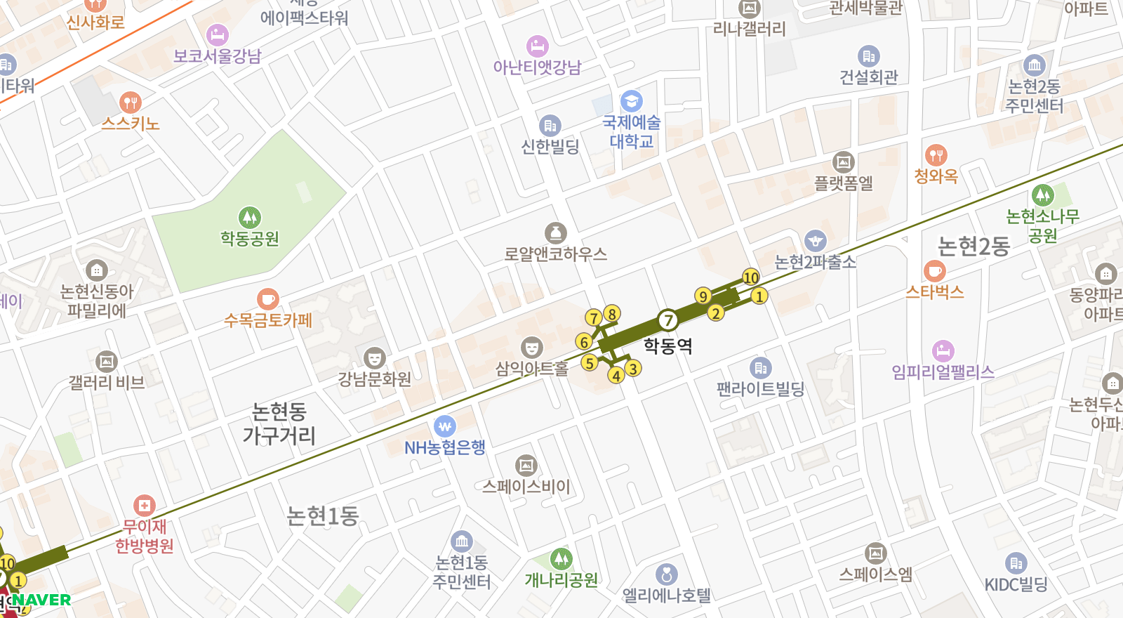 논현동 일대 지도