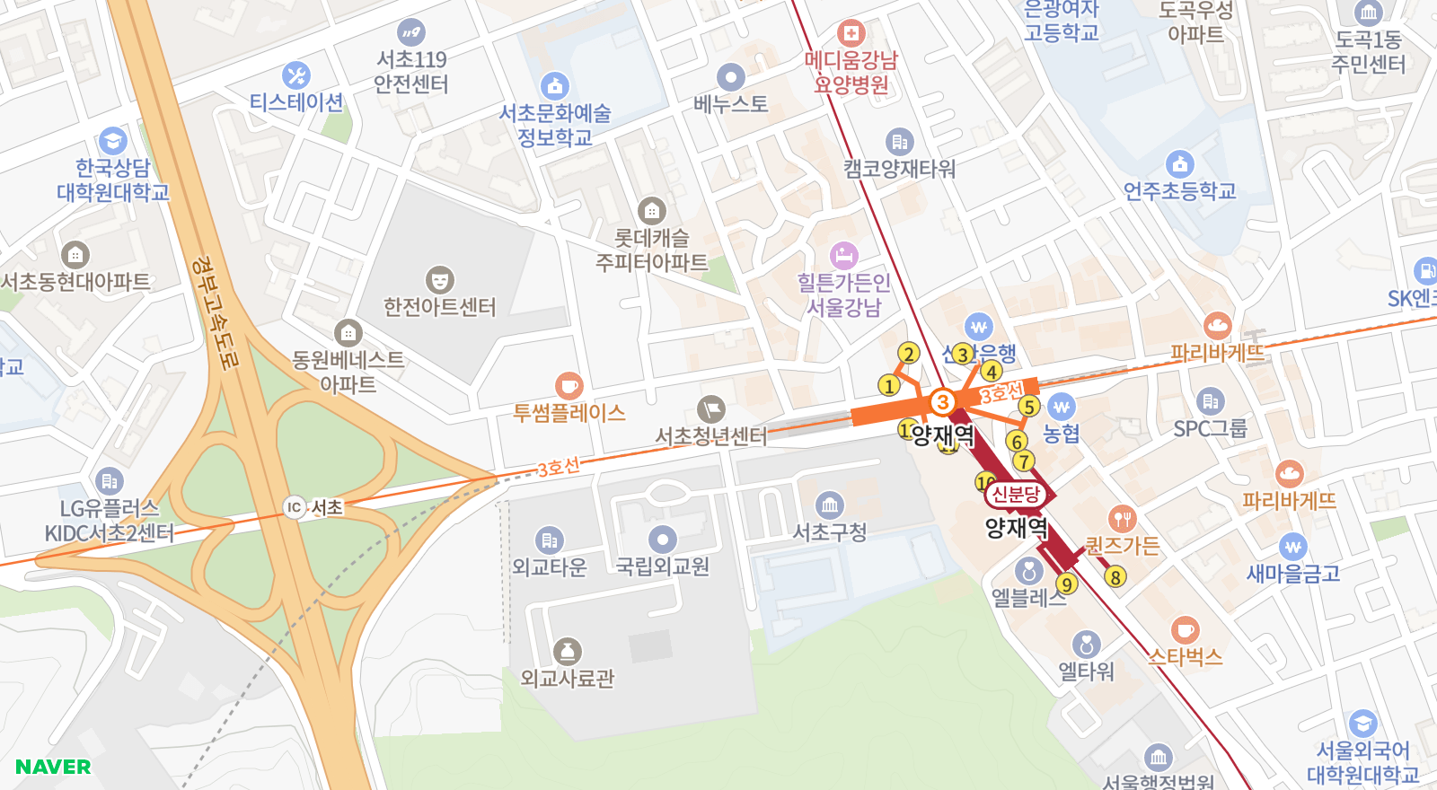 서초동 일대 지도