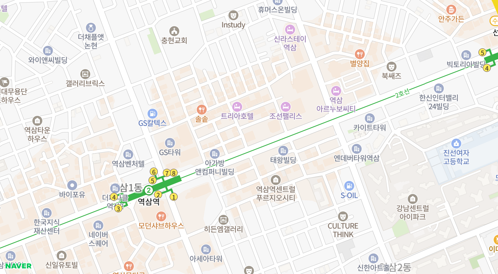 역삼동 일대 지도